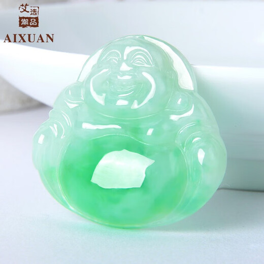 Aixuan trendy 18k gold inlaid ice jade Buddha pendant Jade Buddha smiling face big belly Maitreya Buddha jade pendant Yang green Buddha male