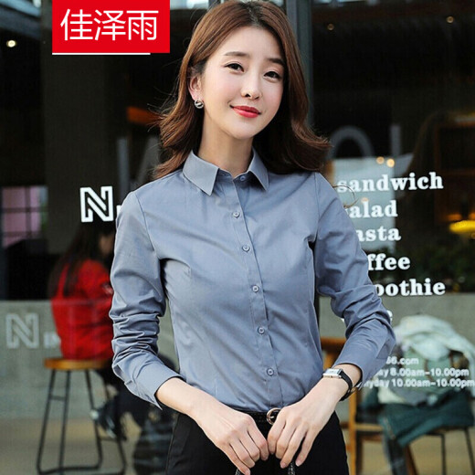 Jiazeyu white shirt women's long-sleeved 2020 new Korean style V-neck business attire women's suit temperament work clothes formal workwear women's shirt white collar inch shirt #0423 gray please take the correct size