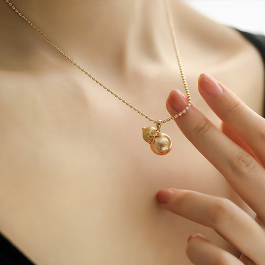 Xuanxian Fubao Deep Sea South Sea Gold Bead Pendant Gourd Design 1112mm Versatile Style Luxury Versatile Style