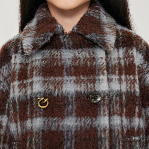 Jnby by JNBY Jiangnan Buyi Kinderbekleidung Winterwolle Wollmantel Warm mittellang kariert Mädchen Kinder 1N0810170 978 Blauer Kaffee gestreift 100 cm