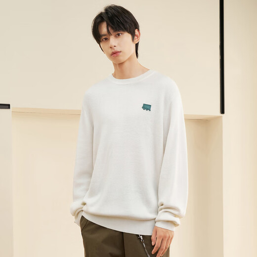 gxg.jeans men's clothing 2024 winter new white pullover sweater round neck sweater men's white 165/S