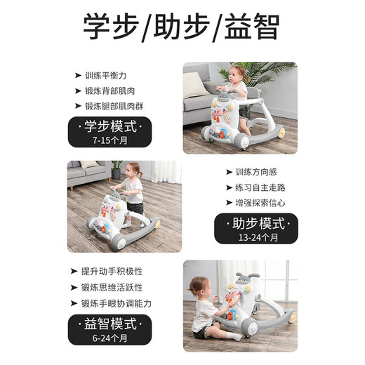 CLCEY婴儿学步车防o型腿多功能防侧翻起步车宝宝手推益智早教 基础版(灰色)