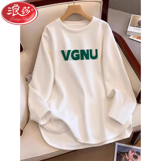 LangSha cotton top with shark pants, autumn and winter velvet thickened bottoming shirt for women, white inner wear, mid-length to cover butt, velvet-white L 105Jin Jin is equal to 0.5kg -125Jin Jin is equal to 0.5kg