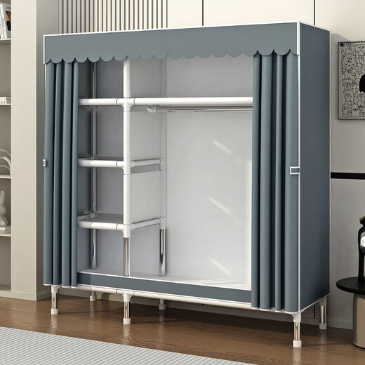 Zhenyuanchuang Wardrobe Home Bedroom Assembly Cloth Wardrobe Full Steel Frame Bold and Thickened Simple Cloth Wardrobe Hanging Wardrobe Rental Use Width 85 Gray (Ready Stock + Reinforced Style)