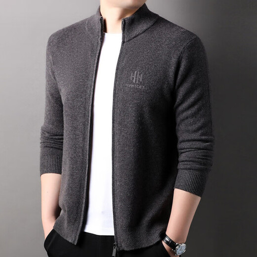 Hengyuanxiang 100% cardigan men's cardigan 2025 autumn and winter new youth fashion sweater jacket solid color sweater stand collar Earl Red 3XL 190/56/125