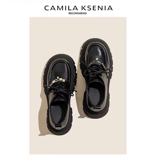CAMILA KSENIA brand small leather shoes for women 2025 new fashion genuine leather autumn versatile thick-soled loafers British style single shoes black 36