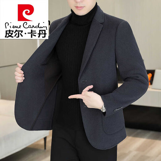 Pierre Cardin men's double-sided woolen coat short woolen suit jacket autumn and winter woolen suit wool single suit knitted camel M