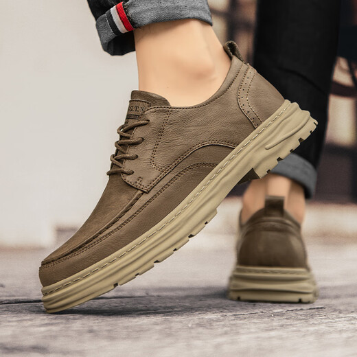 Western Region Camel Casual Lederschuhe Herren Herbst 2023 Neue Business Britisch-Stil Low-Top Martin Boots Round Toe Workwear Daddy Herrenschuhe Khaki 42
