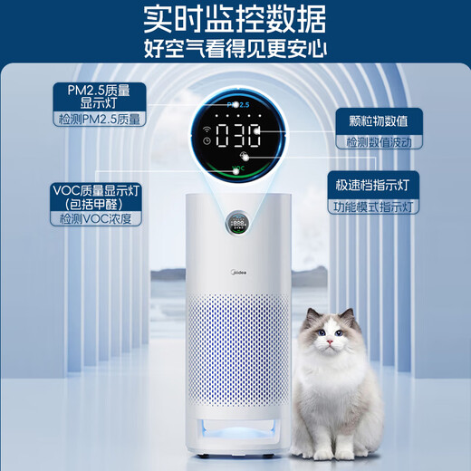 Midea pet-specific air purifier, cat hair suction device, removes floating hair, removes odors, removes mites, removes dust, removes allergens, deodorizes, disinfects and removes bacteria, large air volume in the living room, upgraded to high configuration KJ600G