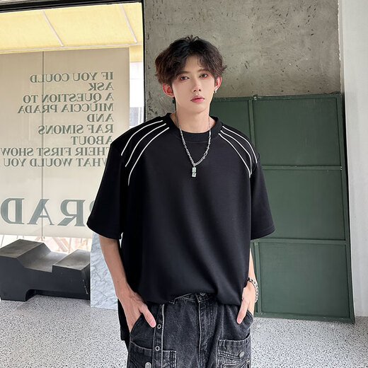 Zisong Gaojie Feng Gao Ke Camiseta de hombros pesados Camiseta de manga corta para hombres y mujeres Camiseta suelta Camiseta suelta Simple DSA070-CD1049 White XL recomendado 120-135Jin [Jin equivale a 0.5 kg]