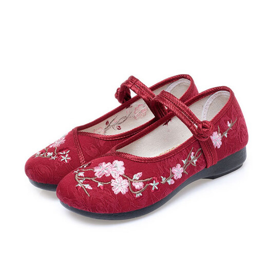 Bullen Wanze Hanfu Schuhe neue Stil alte Peking-Stoffschuhe Frauen gestickt Schuhe flache Frauen Stoffschuhe nicht schlupfhafte atmungsaktive weiche alleinige Frauenschuhe Mutter 1623 rot 37 [Send Inside senden]