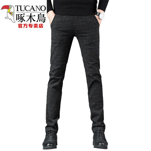 啄木鸟（TUCANO）休闲裤男春秋新款弹力修身西.裤子男潮流百搭格子男士直筒裤 WL688灰色 28 建议85~105斤