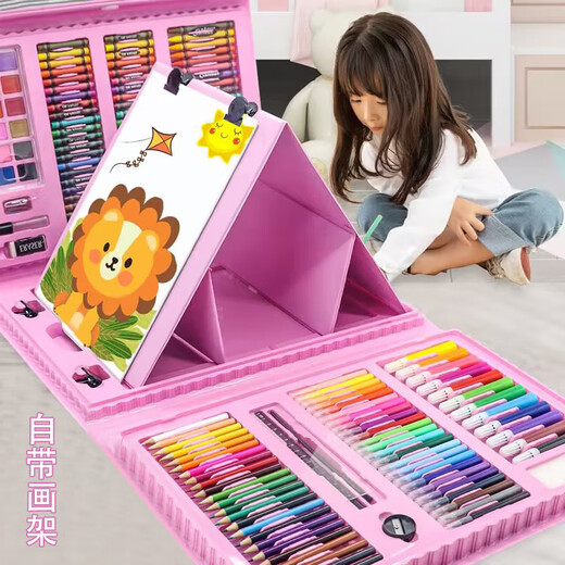 卡卡曼女孩玩具画画套装绘画笔7-14岁儿童画板3-6-10岁生日礼物10-15岁 豪华版带铝框145件绘画套装