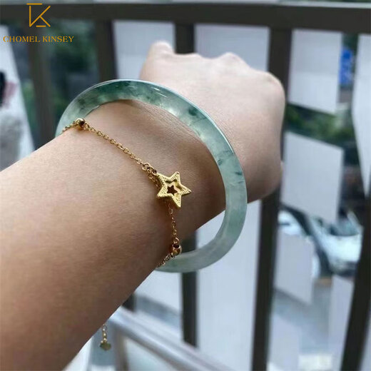 CHOMEL KINSEY Myanmar Jade Bracelet Women's Oil Green Thin Round Jade Bracelet Processed Beauty Jade Bracelet Jingle Bracelet Chinese Valentine's Day Gift Jade Bracelet Inner Diameter 58-59mm (With Appraisal Certificate)