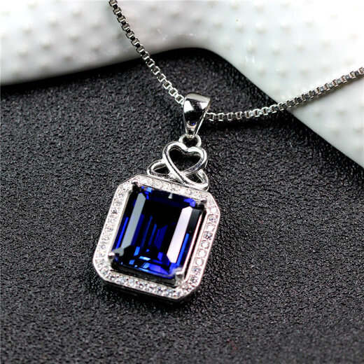 Zhuo Liang Collection Grade Rectangular Tanzanite Sapphire Pendant Necklace Women's Royal Blue Tanzanite Necklace White Gold (Main Stone 10X12mm) No Chain