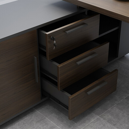 Shuxuan boss desk and chair package combination desk simple modern manager desk panel supervisor desk Chinese style president desk office furniture single executive desk 2.0 meters boss desk + boss chair + six door bookcase left side cabinet