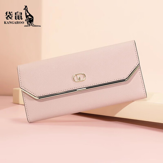 Kangaroo wallet women's genuine leather 2025 new fashionable clutch large capacity long women's clutch multi-card slot Korean version girly pink