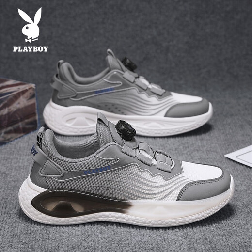 花花公子（PLAYBOY）鞋子男鞋2025夏季老爹鞋男士运动鞋厚底休闲鞋 白灰 42