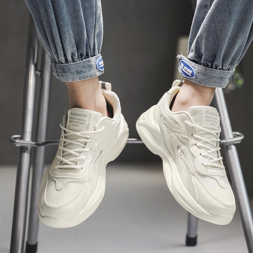 PATAL VIETON Spring and Autumn Men's Shoes High-Elevation Sports Running White Shoes Summer Mesh Casual Little White Dad Versatile Putian Trendy Shoes Men Beige 826 41