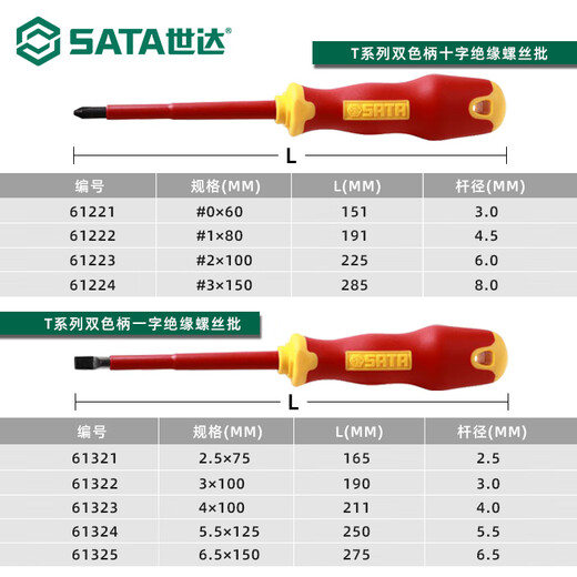 Shida Insulated Screwdriver Cross Slotted Electrician Screwdriver Set Hardware Tools T Series VDE Insulated Screwdriver 09303 7-piece T Series VDE Insulated Set