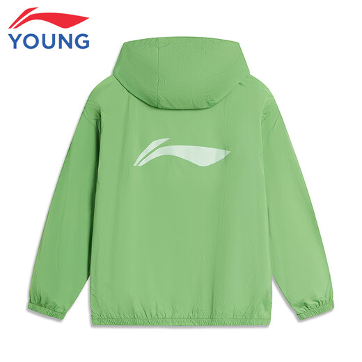 Li Ning children's sports windbreaker boys 2025 spring and summer new cardigan hooded thin sun protection clothing stone moss green 45-3 120