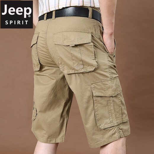 JEEP cargo shorts men's summer thin pure cotton five-quarter pants men's large size loose mid-pants multi-pocket casual shorts 9889 Khaki 34 2 feet 62