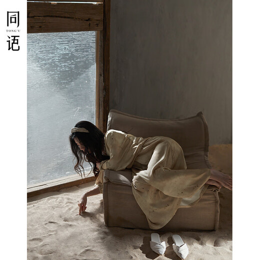 同语睡裙女春秋季冰丝长袖宽松家居服高级时尚可外穿女士新款睡衣 女士-S3524 L