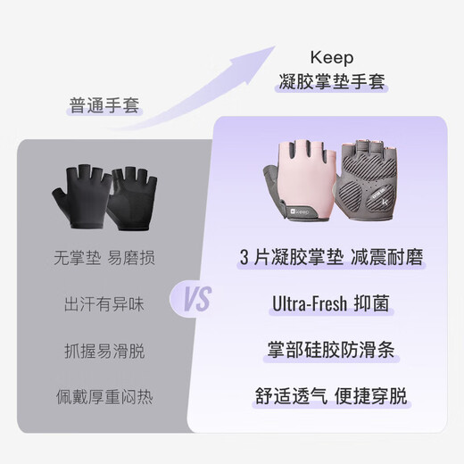 Keep健身手套男女凝胶立体掌垫运动器械训练骑行半指防滑护腕 经典黑S