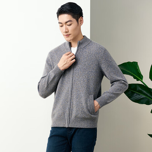 Hengyuanxiang [100% wool] cardigan men's autumn and winter new sweater thickened warm knitted needle cardigan jacket men's blue flower brown M /170/88A/M