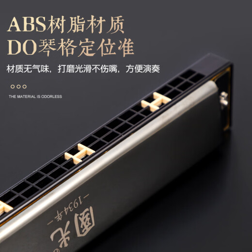Guoguang Harmonische 28-Loch-Polyphonische C-Tune-Anfänger-Studenten Kinder Jungen und Frauen Selbststudieneingangsorgan Instrument C-Tune 24-Loch [Black Gedenkversion] Polyphonic + Full