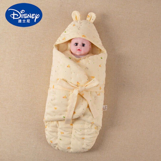 Disney Autumn and Winter thickened pure handmade cotton quilt for newborn baby pure cotton swaddle butterfly quilt newborn sleeping bag yellow bear 66 (recommended for 0-3 months)
