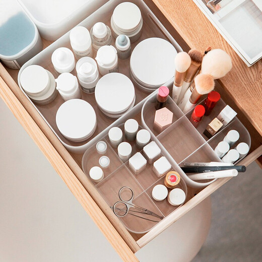 Camellia Plastic Cosmetic Storage Box Desktop Storage Box Internet Celebrity Jewelry Lipstick Facial Mask Skin Care Product Storage Rack Frosted Whole Covered Model (Large Size)