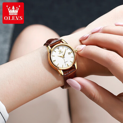 Olevs Swiss Certified Brand Watches Women's Mechanical Watch Fotor Automatic Simple Temperament Watan Watch Watch Watch 6629 Surface blanche en cuir brun amélioré amélioré [