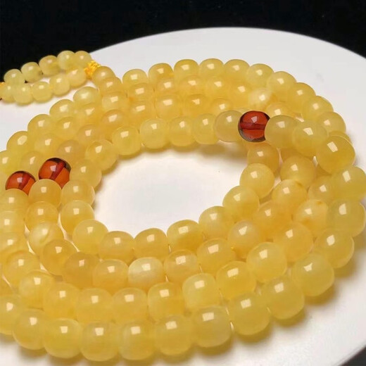 Royal Honey Natural Amber Beeswax Bracelet Round Beads 108 Bracelet Buddha Beads Rosary Chicken Oil Yellow Flower Wax Old Wax Bracelet Beeswax Old Beads Diameter 9+mm 54.45g