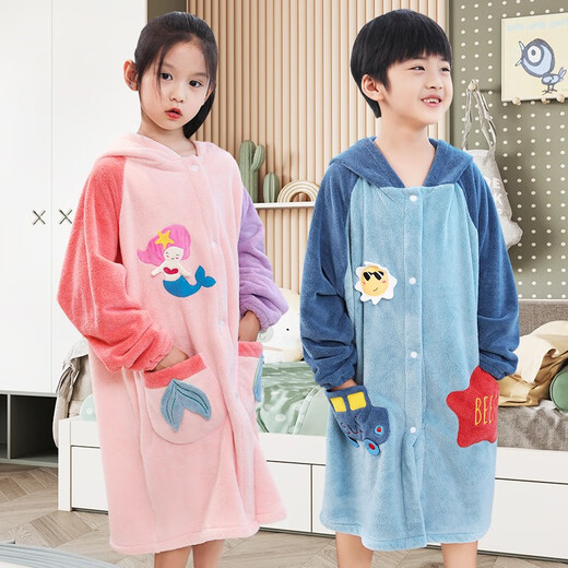 Baifei bath towel can be worn and wrapped around boys and girls bath skirt cloak long-sleeved water-absorbent quick-drying non-pure cotton water-absorbent children's bathrobe children's bathrobe-Green Dinosaur (large size) suitable for height