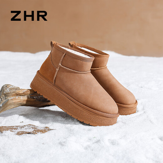 ZHR snow boots women's 2025 new winter Northeast thickened warm women's boots thick-soled versatile short boots AB50 camel 37
