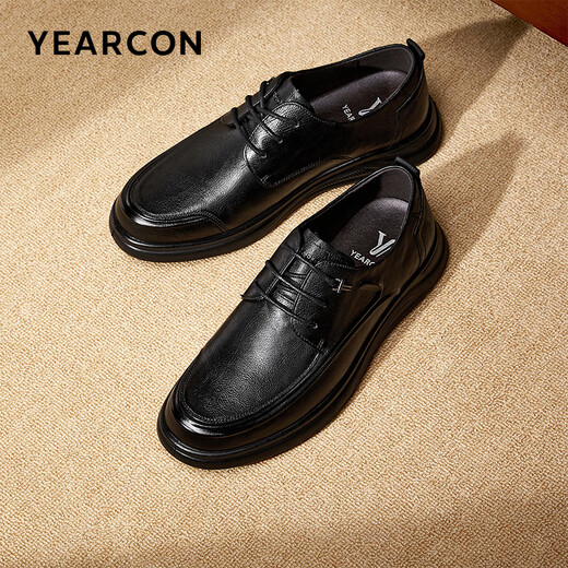 
Yierkang leather shoes men's soft sole comfortable business casual shoes round toe simple lace-up new 53429W black 40