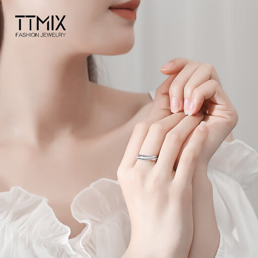 TTMIX women's glossy platinum ring pt950 frosted white gold Sansheng III ring can be worn single, frosted 18# 1.5-1.7g
