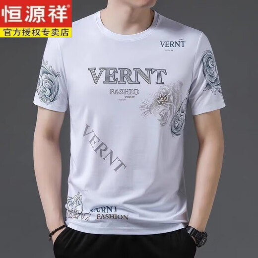 恒源祥冰丝短袖t恤男士夏季新款中青年圆领印花薄款上衣体恤衫潮牌男装 759黑色 M /165/100-120斤