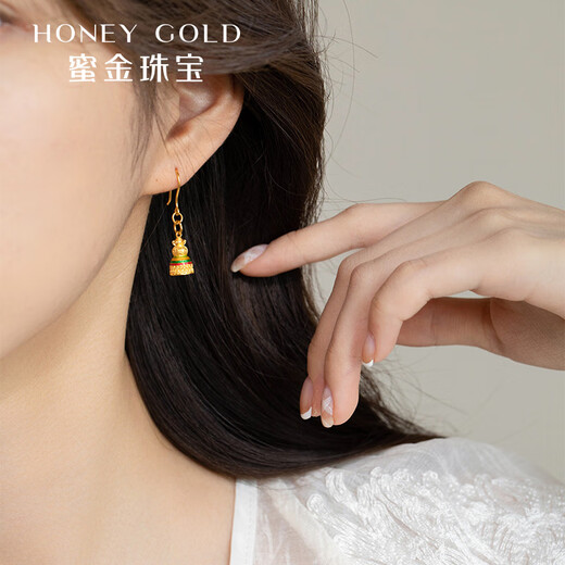 HONEYGOLD 蜜金珠宝黄金黄金耳钉足金古法珐琅白塔耳坠HGJ1592工费320元/件 5.13g