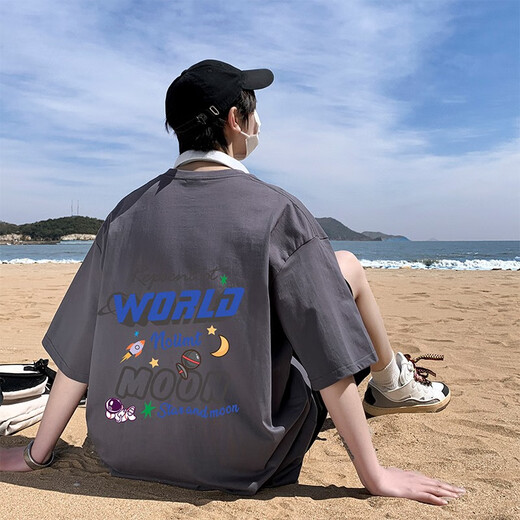 柏乐迪（BAILEDI）高中学生夏天纯棉短袖t恤13-15岁男孩14宽松上衣服16大童夏装半袖 LL-3899黑色 高品质 170 XL（建议体重130-150斤左右）