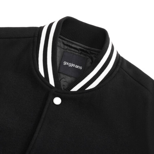 gxg.jeans男装 2024年冬季新款灰色绵羊毛棒球服毛呢夹克外套男 黑色 L 175