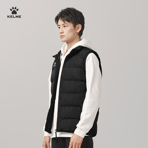 KELME Sports Cotton Vest Men's Waistcoat Autumn and Winter Warm Commuting Sports Coldproof Vest Sleeveless Cotton Jacket Black 2XL
