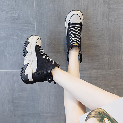 
AI genuine leather dad shoes for women 2024 autumn and winter new thick sole women's shoes sports and casual shoes soft sole travel shoes black [added fleece] WZZS677 36