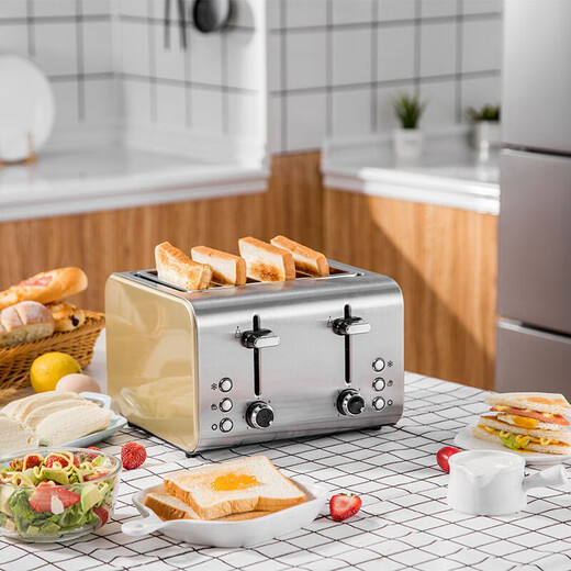 Toaster Stainless steel 4 slice toaster2 stainless steel toaster toast hotel Dongling noble silver two slots