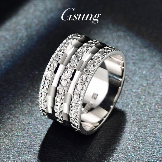 GsunG platinum ring men's PT950 grand diamond face carving wide face men's ring platinum ring men's shiny laser face wrench. Need to be customized. Contact before shooting.