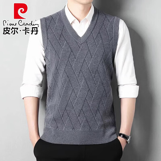 皮尔卡丹（pierre cardin）秋冬季羊毛针织衫背心男V领中老年薄款毛衣马甲套头坎肩 00-MZ背心 2523上青 M 165建议90-120斤