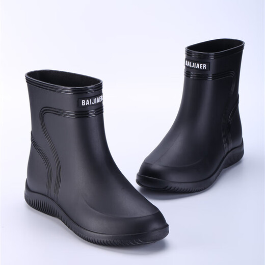 2024 Wasserdichte Schuhe Männer und Frauen Regenstiefel modische kurze Röhrchen verdickte warme Gummischuhe Arbeit nicht rutschfischer Fischerei Kücherin Regenstiefel Schwarz [Einzelschuhe] Standardgröße 38