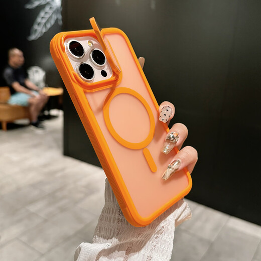 韵宁 适用于iPhone15Promax手机壳苹果14pro高级感磁吸无线充13全包翻盖镜头支架17pro磨砂防指纹保护 【钛灰色】护镜支架磨砂磁吸壳 iPhone15Promax