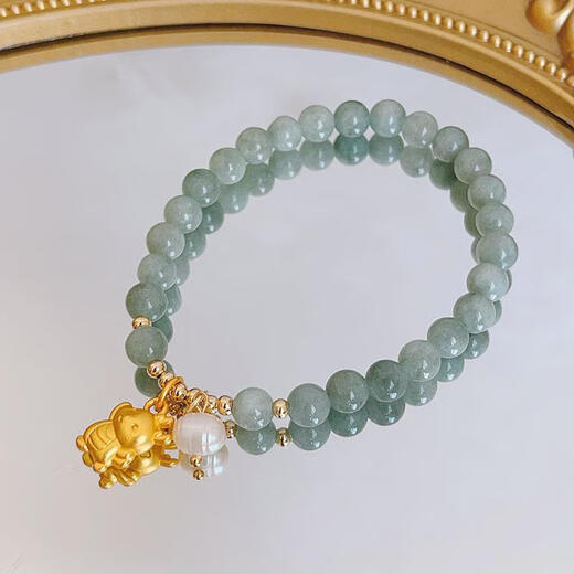 Huobei 2024 Year of the Dragon Bracelet 18k gold simple retro Burmese jade stone beaded bracelet gourd lucky card 920-bamboo section